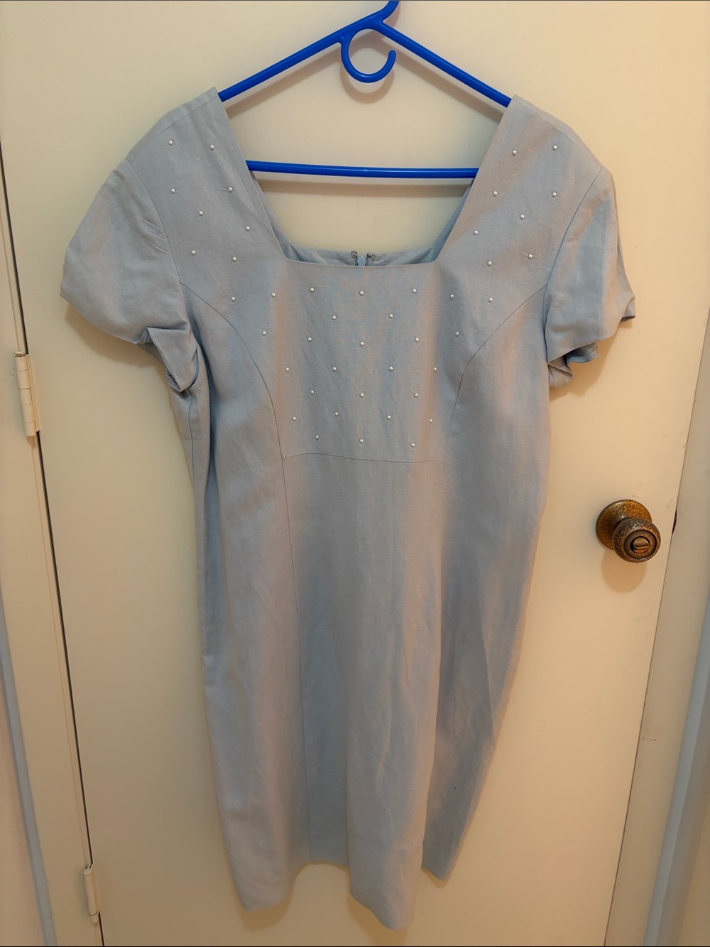 Spiegel Light Blue Embellished Square-Neck Midi Dress